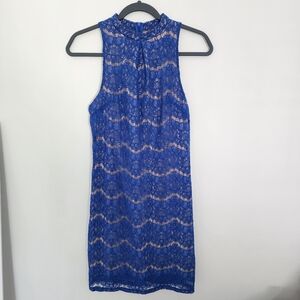 Love, Fire Womens Dress Small Royal Blue Lace Sleeveless Mini